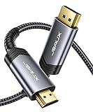 DisplayPort to HDMI Cable 10FT, JSAUX DP to HDMI Male to Male Video Cable FHD Nylon Braided DP to HDTV Video Unidirectional Cord for Monitor, Projector, Desktop, AMD, NVIDIA, Lenovo, HP, ThinkPad-Grey