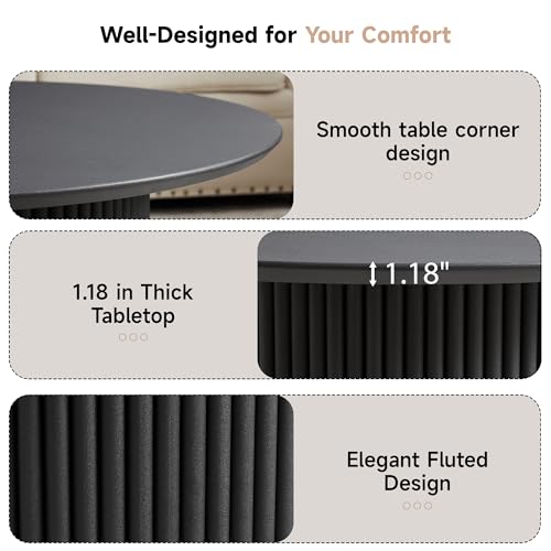 Image of 31.5 inch Round Coffee Table, Modern Fluted Accent Center Table with Metal Frame, Wooden Circle Coffee Tables for Living Room Small Space or Office (Black)