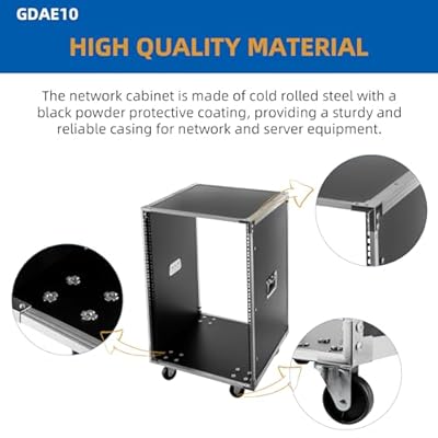 16U Network & Audio Rack with Feet & Wheels, Rack-Mount Cabinet Case, Server Rack Cabinet, for AV, DJ, Home Theater, Network, Server, Computer, Electronics