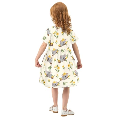 Koala Yellow Flowers Girls Summer Dress Toddler Casual Dresses Girl Short Sleeve Dress for Girls,2T3