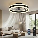 DATO Ventilatore da soffitto con luce, 3 temperature di colore e 6 velocità, controllo tramite app/telecomando, silenzioso, dimmerabile (Nero, 40CM)