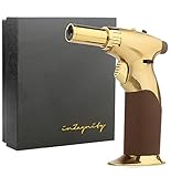 Powerful DUAL Flame Style+Triple Adjustable Flame Size in One Hand Butane Torch Refillable Culinary Kitchen Torch,Continuous Flame Lock,Soldering,Cooking,BBQ,Crème Brulee,Welding,Resin-GOLD