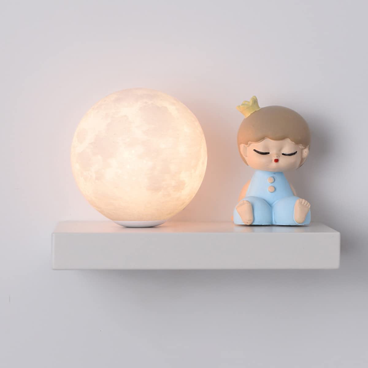 7W LED Lampki nocne Sypialnie dziecięce Lampa księżycowa 3D Naścienne Lampki do czytania dla dzieci 3 Temperatura barwowa, żarówka G9 Baby Boy Girls Kinkiet do pokoju dziecięcego z metalową półką, bia