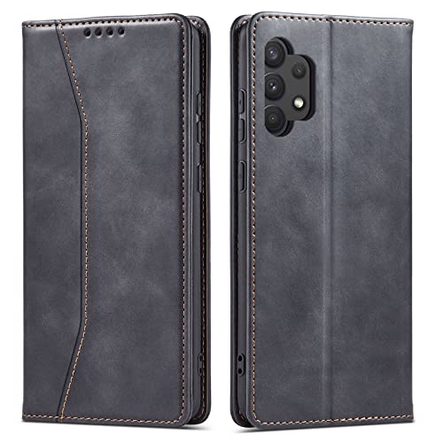 OKZone Cover per Samsung Galaxy A32 5G, Custodia Flip Pelle Portafoglio Magnetica Libro [Slot Schede], Silicone TPU Bumper Wallet Supporto Cover, Antiurto [Kickstand] (Nero)