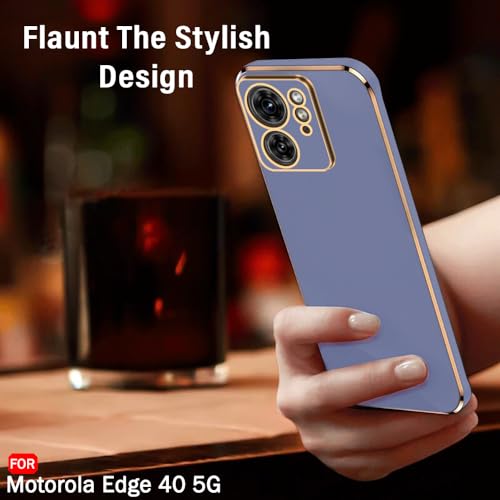 Image of TheGiftKart Luxurious Golden-Plated Back Cover Case for Motorola Moto Edge 40 5G | Raised Lips for Camera & Screen Protection | Shockproof Design | Stylish Back Cover for Moto Edge 40 (TPU, Grey Blue)