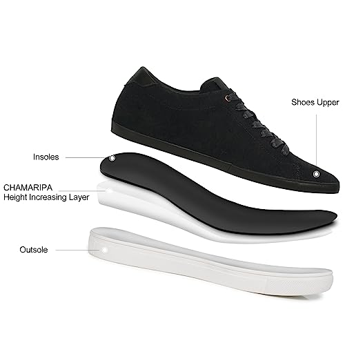 Image of CHAMARIPA Men's Invisible Height Increasing Elevator Shoes Soft Suede Heel Skate Shoes Premium Leather Casual Fashion Height Increasing Sneakers - 2.36 Inch Taller