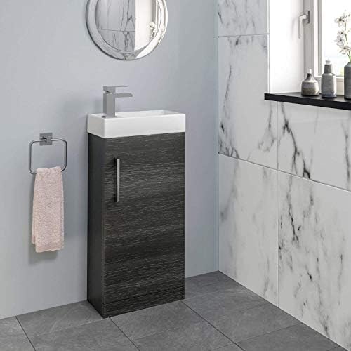 AURORA Modern Cloakroom Bathroom Basin Sink Vanity Unit Furniture 1 Tap Hole 400mm Charcoal Grey