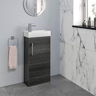 AURORA Modern Cloakroom Bathroom Basin Sink Vanity Unit Furniture 1 Tap Hole 400mm Charcoal Grey