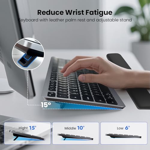 Wireless Keyboard, Bluetooth Keyboard with Leather Palm Rest, Backlighting, Multi-Device P - image 5