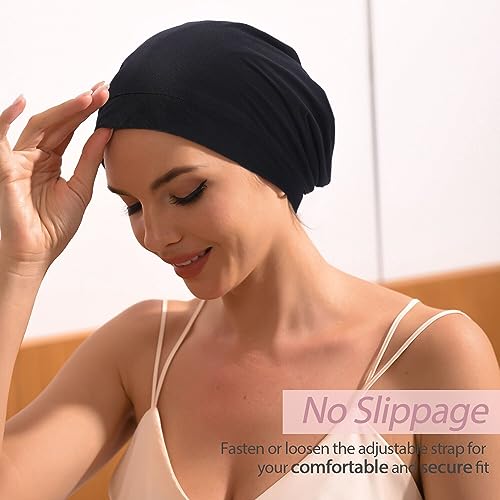 Hat Hut 100% Mulberry Silk Lined Sleep Cap Pure Silk Bonnet for Curly Hair Wrap Bonnet for Sleeping Slouchy Beanie (Black) - Image 4