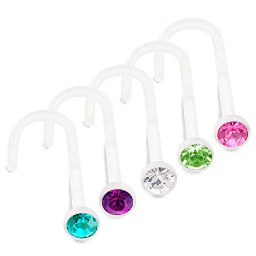 bodyjewelrytrend 5 Stück nasenpiercing Spirale stecker bioflex durchsichtig 1mm Piercing Nase Set nasenstecker Nasen Piercing AAWT CLAMBZROPE