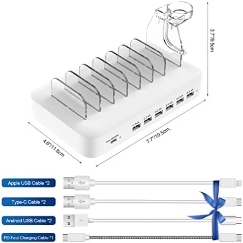 Charging Station for Multiple Devices -70W 7 Port USB Charging Station with a 30W PD Port Fast Charger Wireless Charger Tablet Multi Charging Station for Laptop Phone 13 8 Plus Samsung Huawei