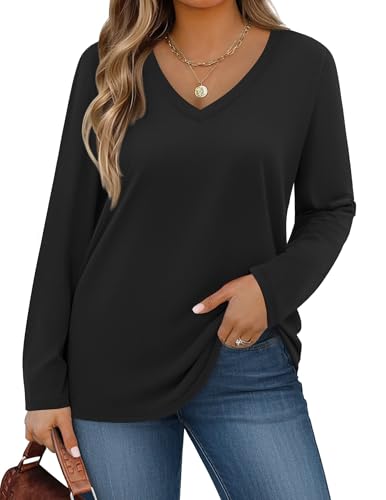 IN'VOLAND Womens Plus Size Long Sleeve Shirts V Neck Basic Tee Tops Loose Fit Fall Outfits for Women 1X-5X
