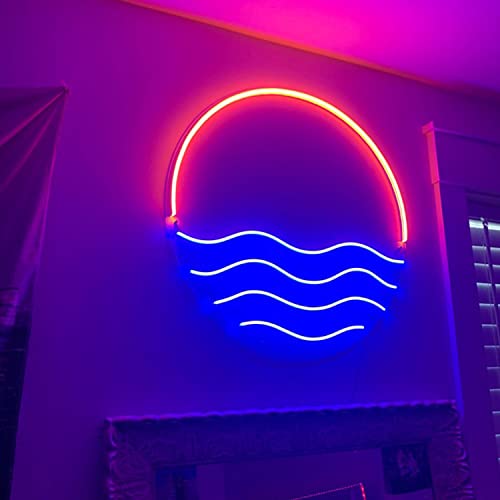 Tropical Sunset & Sea Led Neon Sign 12X12" - Beautiful Handmade Wall Decor Cool Lights For Bedroom, Living Room, Kitchen. Sturdy Acrylic, Brilliant Colors, Usb Powered For Romantic Mood (Red) #TOP2