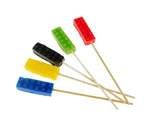 Lutscher Bausteine 12g 15 Stück - Süßigkeiten kinder in Form von Baukasten - Süße Lolipops in mehreren Farben - Lustige Süßigkeiten zum Kindergeburtstag
