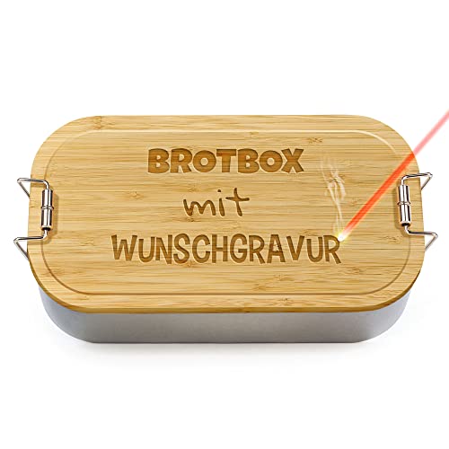 PR Print Royal Brotdose mit Gravur selbst gestalten - mit Name/Text personalisieren - Geschenk für Kinder zur Einschulung, Geburtstag, Schule, Camping - Lunchbox, Holzdeckel, BPA-frei, 600 ml