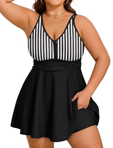 Arolina Arolina Plus Size Tankini Swimsuits for Women Tummy Control Bathing Suits 20 Plus Black White Stripes