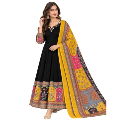 Women's Black Anarkali Kurta with Printed Dupatta Set | Ethnic Lo...