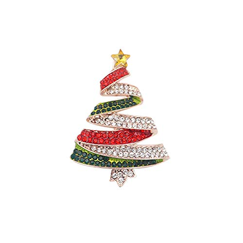 Image of Christmas Brooch Pins Crystal Christmas Tree Snowflake Jingle Bell Reindeer Enamel Brooches Holiday Party Gift for Women