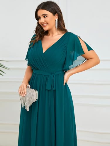Image of Ever-Pretty Plus Women's Chiffon Bridesmaid Dress A-Line Empire Waist Floor Length Plus Size Formal Wedding Guest Dresses