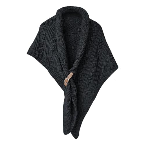 Knitted Triangle Shawl with Leather Buckle, Multifunctional Triangle Shawl for Ladies