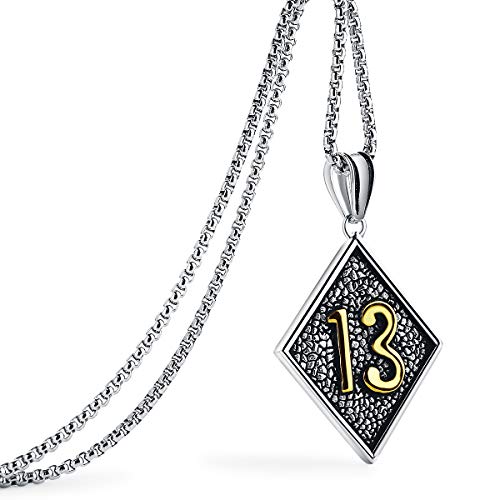 Valily Lucky Number 13 Necklace for Men Gold Stainless Steel Hammered Surface with 24 Inches Box Chain Good Luck Jewelry Gift