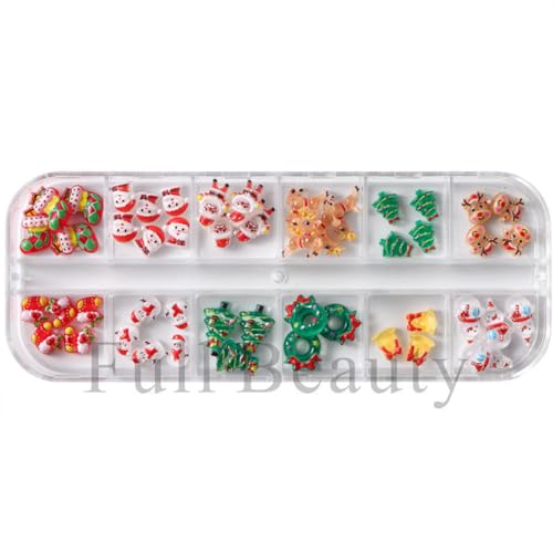 Christmas Nail Art Charms Set 3D Resin Christmas New Year Nail Charms Winter Snowman Nail Art Supplies Santa Claus Deer Gloves Christmas Tree Nail Art Accessories for Women 12 Grids - Image 7