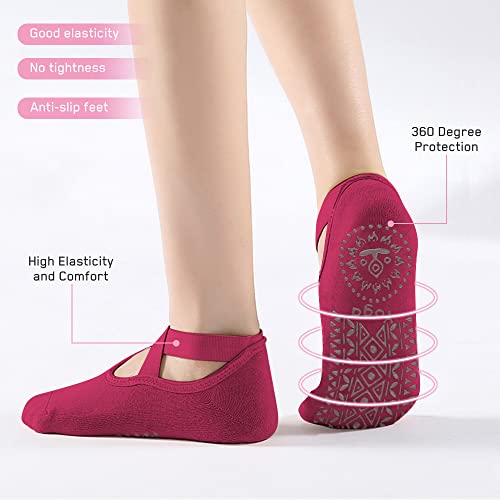 Luckit Yoga Socks With Grips For Women Non Slip Grip Socks Pilates Socks Fitness Socks Anti-Skid Socks For Yoga, Size 5~10 (Wine Red+Peacock Blue) #TOP3