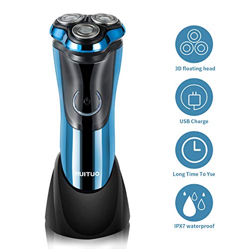 Electric Shavers Razor for Men - IPX7 Wet and Dry 3D Shaver Men's Rotary Shavers with Base Pop-up Trimmer Cordless USB Chargeable
