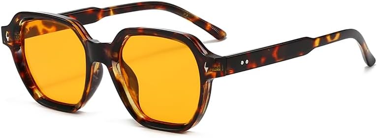 Unisex Square Frame Sunglasses, Yellow Lens Retro Sunglasses for Men & Women, Tortoiseshell PC Frame, UV Protected, Lightweight
