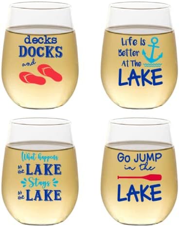Juego de 4 copas de vino de plástico inastillables de 16 onzas fabricadas en los Estados Unidos (LAKE)
