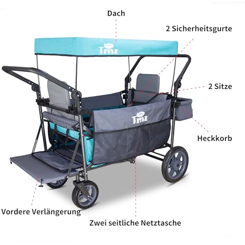 TMZ Bollerwagen faltbar mit Dach Handwagen Transportkarre Gerätewagen | klappbar | PU Reifen mit hoher Elastizität | bis 120 kg (Himmelblau) – Bild 3