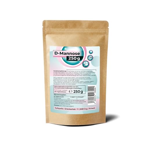 D-Mannose Pulver 250g - Schweizer Markenqualität - natürliches Mannose Pulver mit bester Löslichkeit - 125 Tagesportionen D Mannose - hochrein vegetarisch laborgeprüft ohne Zusatzstoffe