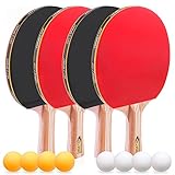 JOYJ Sport Raquetas de Tenis de Mesa, 4 Raquetas de Ping Pong+ 8 Pelotas + 1 Bolsa de Viaje, Sets de Ping Pong Portátil, Interior al Aire Libre