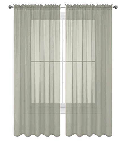 Decotex 2 Piece Solid Elegant Sheer Curtains Fully Stitched Panels Window Treatment Drape (54" X 84", Silver)