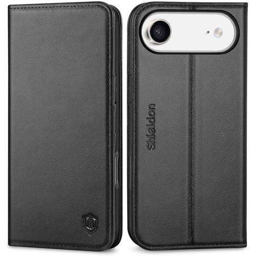 SHIELDON Genuine Leather Wallet Case for iPhone Air 6.5" 2025, Black