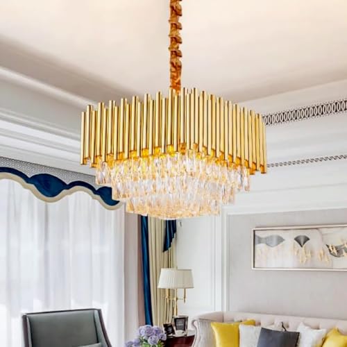 Image of TRIXY Chandeliers Lights for Ceiling Pure Gold Square Crystal Hanging Pendant Light Lamp | 3 Tier, K9 Crystal 400mm Jhoomar Fixture for Bedroom, Dining Room, Living Space Modern Home Lighting