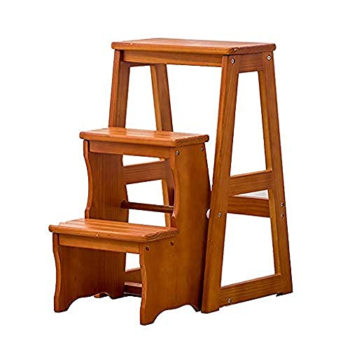 Taburete de escalera de madera plegable con 3 pasos para uso doméstico en interiores 2