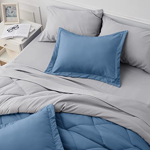 Bedsure Blue Twin Comforter Set - 5 Pieces Reversible Blue Bedding Set Twin, Blue Bed Set Twin/Twin Xl With Comforters, Sheets, Pillowcase & Sham #TOP4