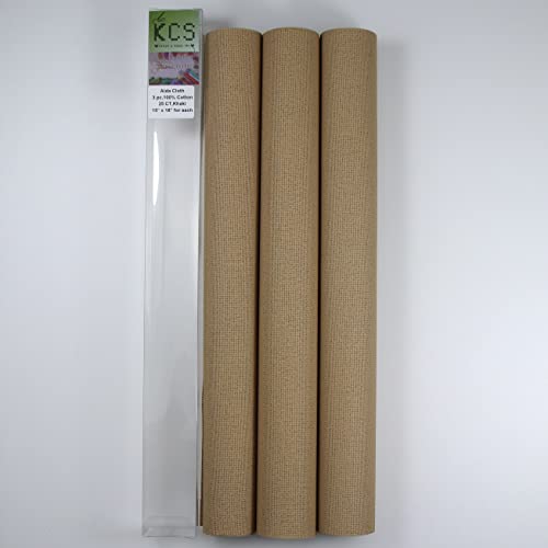 Image of KCS 3 pc of 15 inch x 18 inch Counted Cross Stitch Cotton Aida Cloth Needlework Fabric,25CT,Khaki