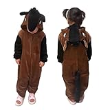 [Ergugos] 馬 着ぐるみ パジャマ 動物 子供 部屋着 うま コスチューム 仮装 もふもふ 可愛い ルームウェア キッズ 2026年 干支 午年 午年 年賀状 記念撮影 冬 防寒対策 女の子 男の子 パーティー 撮影 ステージ衣装 (120)
