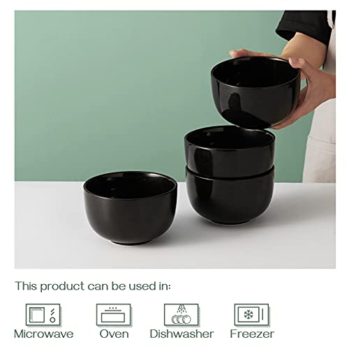 Dowan Deep Soup Bowls, 30 Ounces Black Cereal Bowl For Oatmeal, Ceramic Ramen Bowls For Noodle, Porcelain Bowls Set 4 For Kitchen, Rice Bowls #TOP4