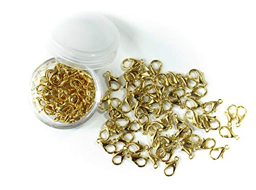12x6mm 30g/100pcs Gold Plated Lobster Claw Clasps with 15 Gram Storage Box (Gold)