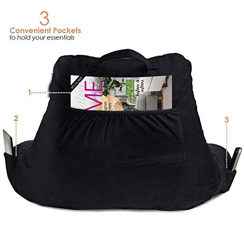 Nestl Reading Pillow Standard Bed Pillow, Back For Sitting In Shredded Memory Foam Chair & Rest Pillows Black Bed, Arm With Pockets #TOP4