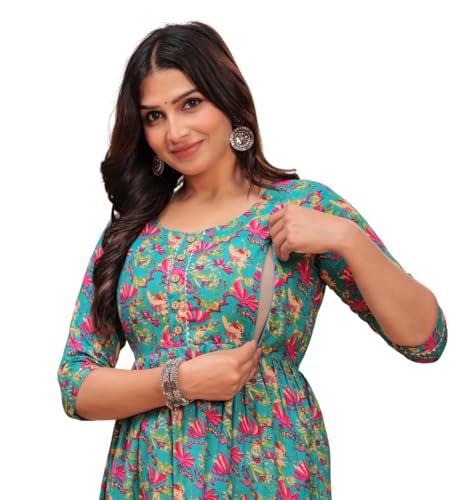 Image of Women's Pure Cotton All Over Printed Maternity Feeding Kurti | All Over Print Maternity Gown