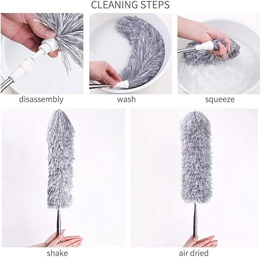 Image of 254cm Extendable Microfiber Feather Duster | Bendable Cleaning Brush for Ceiling Fans, Furniture & Window Blinds - Flexible Dust Cleaner with Telescopic Handle
