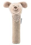 Sterntaler Baby Quietsche Hund Lucky - Baby Spielzeug aus weichem Flauschmaterial mit Cord - Greifspielzeug für Babys - Erste Versuche im Greifen und Spielen, graubeige