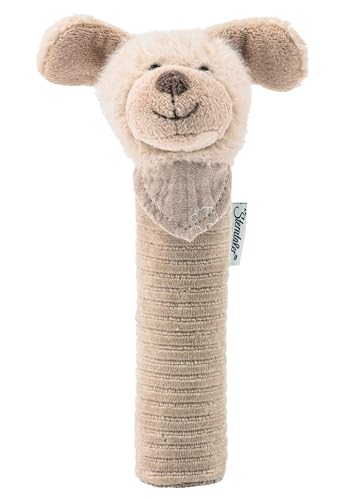 Sterntaler Baby Quietsche Hund Lucky - Baby Spielzeug aus weichem Flauschmaterial mit Cord - Greifspielzeug für Babys - Erste Versuche im Greifen und Spielen, graubeige