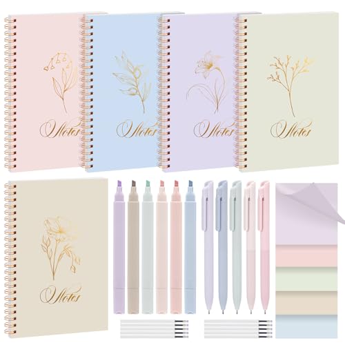 Resurhang 32 Pcs Morandi Bible Journaling Kit for Women Christian Prayer Study Supplies Includes Spiral Notebook Bible Ballpoint Pen Highlighters Sticky Notes Boho Flower Religious Notepad for Women