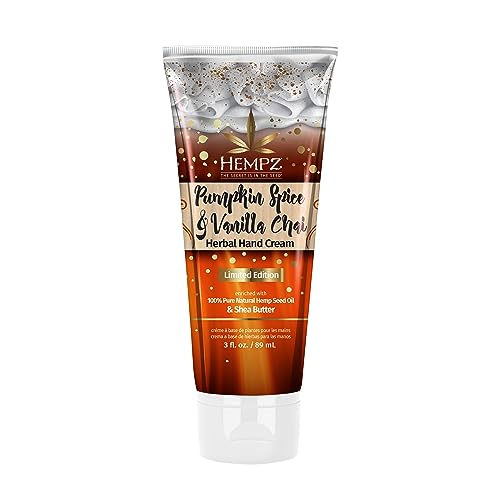 Hempz Pumpkin Spice & Vanilla Chai Moisturizing Hand Cream Lotion (3 Oz) – Mini Fall Scented Travel Cream Skin Care for Women & Men, Made with Shea Butter for Combatting Dry Hands while Travelling